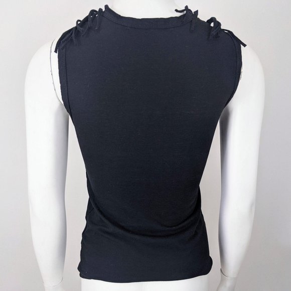 Pam & Gela Fringe Tank Top XS Black Crew Neck - Picture 4 of 9